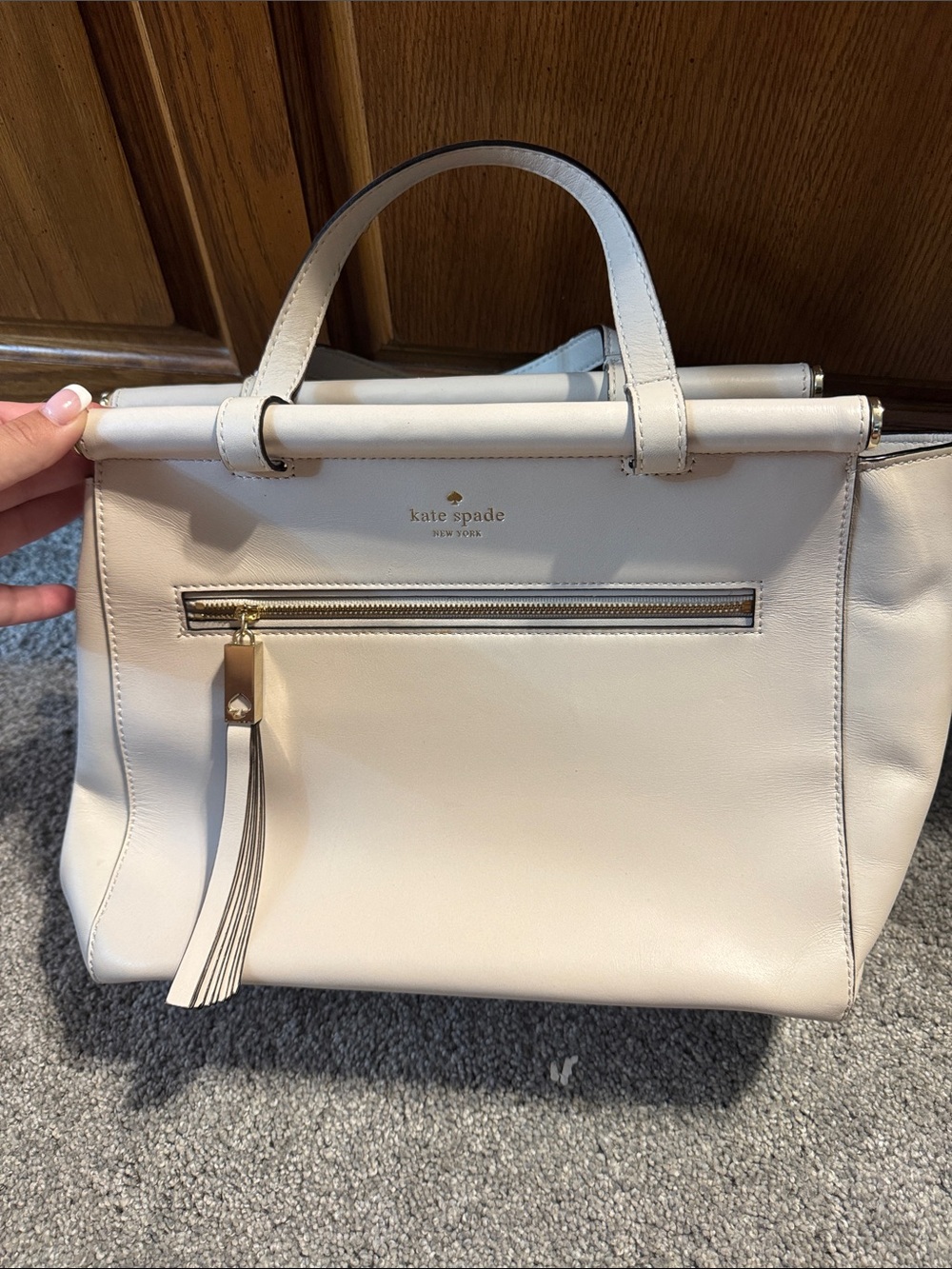 kate spade Cream Leather Top-Handle Satchel with Tassel